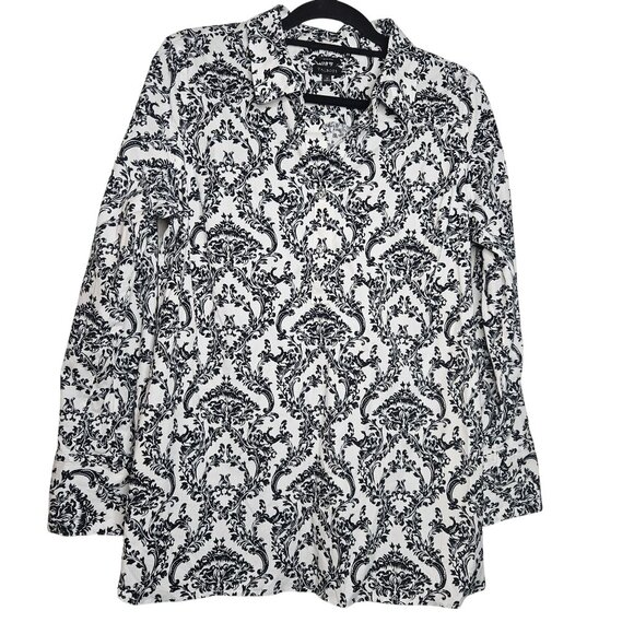 Talbots Top Black White 12 – Baroque Print Workwear Modest Chic Capsule Core - Picture 1 of 12